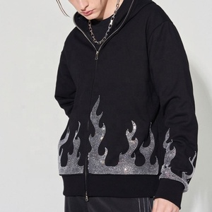 Fabricant de vêtements personnaliser unisexe strass imprimé fermeture éclair à capuche Streetwear poids lourd hommes fermeture éclair à capuche - Product Image 4