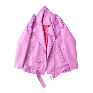 Women's Faux Leather Bomber Jacket Retro Long Sleeves Lapel Zip Pocket Elastic Cuffs Outerwear Fall Winter Female Chic Coat - Product Image 5