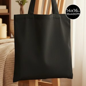 Bolsa de Tela Negra de Algodón con Asas, Ecológica y Resistente, Tamaño Mediano 14x16 (35x40 cm), para Publicidad o Uso en la Playa, Bolsa sin Estampado - Product Image 1