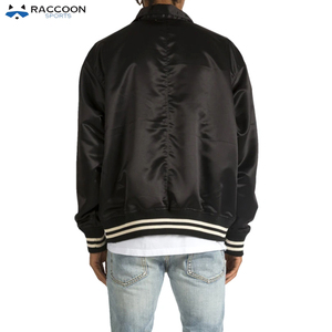 Custom Design <b>Wool</b> Letterman Varsity Baseball Jacket for Men Full Sleeves Satin with Stand Collar Thick Embossed Raccoon Sports - Product Image 3