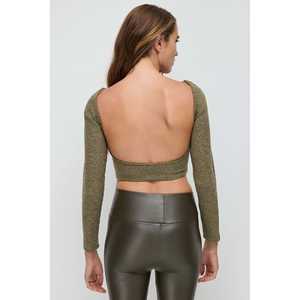 Blusa Corta Casual Chic para Mujer, Cuello Redondo, Manga Corta, Lentejuelas Bordadas, Satén, Seda, Chifón, Tejido de Punto, Talla Única XS-XL - Product Image 5