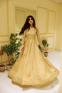 Robe longue Anarkali Lehenga Choli traditionnelle en acrylique pour femmes, tenue de soirée, sans plis, tenue de fête, tenue de mariage - Product Image 5