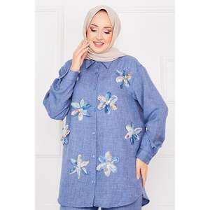 Conjunto 2 Piezas Lino Bordado Floral Indigo - Product Image 2