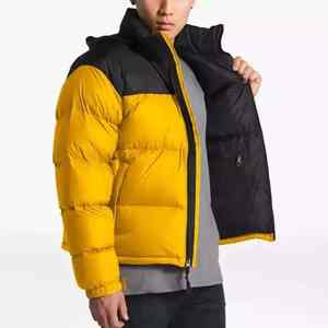 Manteau bouffant jaune de couleur chaude pour hommes, vêtements d'extérieur coupe-vent zippés décontractés avec broderie, veste à capuche à la mode - Product Image 5