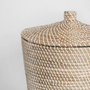 Cesta cilíndrica de jacinto de agua con tapa, cesta de ropa sucia cesta ratán mimbre bambú hierba de Jacinto tejida - Product Image 2