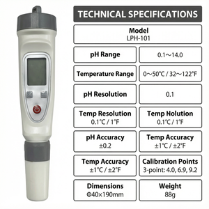 उच्च सटीकता डिजिटल <span class=keywords><strong>ph</strong></span> मीटर पेन टेस्टर एटीसी फ़ंक्शन 3 बिंदु ऑटो कैलिब्रेशन 0-14 <span class=keywords><strong>ph</strong></span> लैब शराब बनाने वाली शराब का निर्माण ओम LPH-101 - Product Image 2