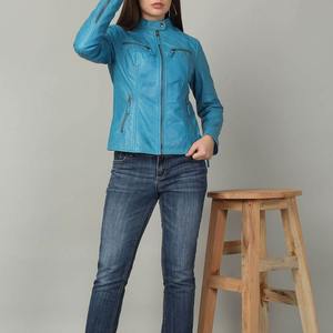 Veste universitaire en cuir de mouton véritable personnalisée pour femmes motif solide matelassé manches longues poche zippée teint uni automne - Product Image 4