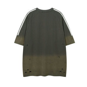 Camiseta de Verano para Hombre, Retro, Moderna, Antiarrugas, Transpirable, con Degradado de Color, Lavada, Ecológica, Cuello en V, Holgada, Informal - Product Image 4