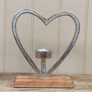 Candelabro de mesa de diseño único con forma de corazón moderno y lujoso con base de madera para decoración del hogar a la venta - Product Image 1