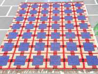 Tapis Kilim en laine tissé à la main moderne Boho Tapis à motif géométrique bleu rouge et à grille Tapis plat pour la décoration du salon