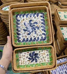 Juego de bandejas decorativas de ratán con diseño elegante, adecuado para hoteles, restaurantes y tiendas minoristas. - Product Image 4