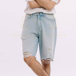 Pantalones Cortos Largos de mezclilla sólidos de algodón 100% de moda desgastados informales de verano para hombre con bolsillos activos al por mayor - Product Image 1