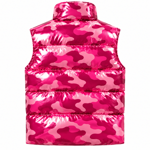 <b>Men's</b> <b>Pink</b> Glossy Camouflage Quilted Puffer Vest Stand Collar Zipper Sleeveless <b>Waistcoat</b> - Product Image 2
