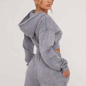 OEM Women's Winter 100% Cotton Gym Crop Top Oversize Hoodie Sweatshirt Pants <b>Set</b> Solid 2-Piece Tracksuits for Girls Personalized - Product Image 4