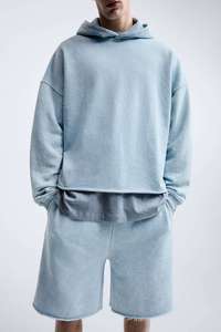 Vintage Wash <b>Men's</b> Cotton Oversized Drop Shoulder Raw Hem Cropped Boxy Hoodie Streetwear Pullover Hoodies for <b>Men</b> <b>Clothing</b> 2024 - Product Image 5