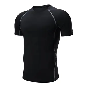 High Quality Custom Running T Shirt O-Neck Muscle Compression Gym Shirt Custom Sports Men Fitted Blank Compression Shirt