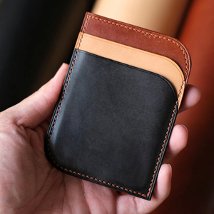ที่ใส่บัตรหนังแท้พรีเมี่ยมเย็บด้วยมือกระเป๋าสตางค์บางงานแฮนด์เมดขอบขัดเงา HLC-0040จัดระเบียบ - Product Image 1