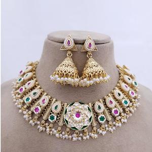 Conjunto de collar de diseño de alta calidad con aspecto de piedra, conjunto de Collar chapado en oro con pendientes para colección de ropa de boda para mujer - Product Image 1