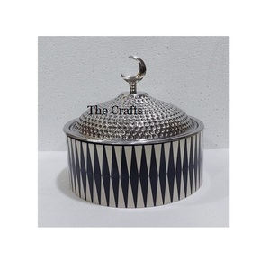 Casserole de service ronde de qualité supérieure en bois moderne et en verre avec couvercle en acier inoxydable et bouton en forme de lune - Product Image 3