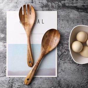 Wood <b>Salad</b> Servers Chess Design Printed for Kitchen Dinning - Product Image 3