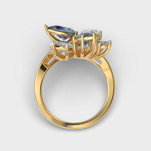 Flower Shape Marquise Cut Diamond <b>Cocktail</b> <b>Ring</b> Yellow <b>Gold</b> Romantic Women Engagement <b>Ring</b> - Product Image 4