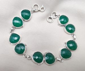 925 <b>Sterling</b> <b>Silver</b> Natural Green Onyx Handmade Faceted Gemstone <b>Bracelet</b> With Gold Plating Option for Women Wholesale Jewelry - Product Image 4