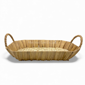 Plateau en rotin incrusté de nacre, fait à la main, décoratif, avec bord en jacinthe d'eau, pour servir de la nourriture, décoration de table - Product Image 2