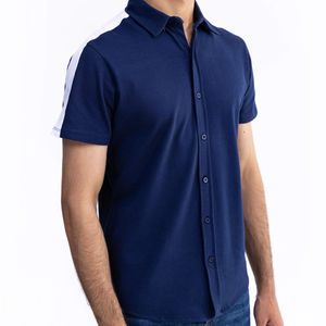 Personalizable hombres Casual azul marino 100% algodón popelina tela Piqué transpirable Anti-retráctil antiarrugas patrón impreso botones - Product Image 2