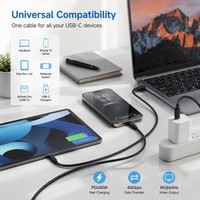 Kabel Data USB4 Tipe-C 40Gbps 240W Pengisian Cepat 8K60Hz Jaket Nilon Kepang Konduktor Tembaga Murni Kabel Ponsel