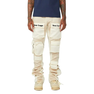 Pantalones de chándal acampanados apilados lavados con ácido desgastados lavados Vintage personalizados, pantalones de chándal para correr, pantalones acampanados elásticos de retazos para hombre - Product Image 2