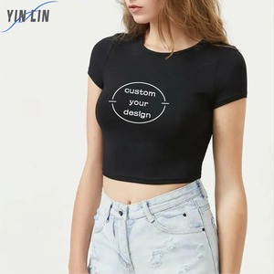 เสื้อยืดสำหรับผู้หญิงเสื้อยืดผ้าฝ้ายสีดำล้วนเสื้อครอปแบบสั้นสำหรับ Y2K - Product Image 2