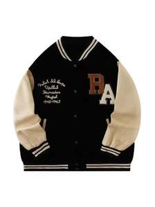 Veste universitaire vintage 100% coton pour hommes, épaule tombante, col montant, lettre surdimensionnée, broderie en chenille, placement sur le devant - Product Image 2