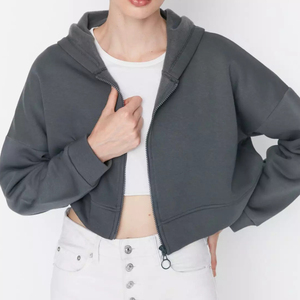 เสื้อฮู้ดครอปถักสำหรับผู้หญิงสำหรับออกกำลังกายในฤดูหนาว เหมาะสำหรับการฝึกซ้อมในยิม สามารถใส่โลโก้ได้ตามต้องการ - Product Image 4