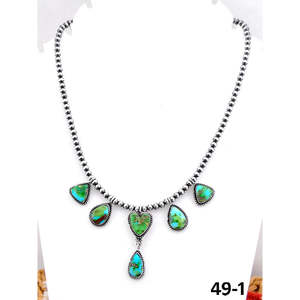 Collier vintage sud-ouest en argent sterling perlé fait main avec turquoise, perles et diamants en forme de cœur, religieux, pour cadeau de mariage - Product Image 1