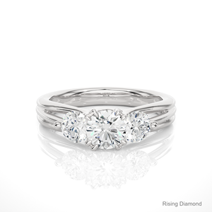 0,66 Ct Cut Lab Grown Diamond Anillo de compromiso Tres piedras 14K Oro blanco CVD Estilo bohemio IGI Certificado Regalo de aniversario para - Product Image 1