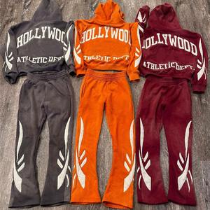 High Quality Sweatpants and Hoodie Set Custom Logo Sports Suit Track Suits <b>Trousers</b> Patch Embroidery Acid Wash Tracksuit for Men - Product Image 1