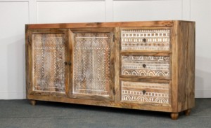 <b>Rustic</b> Solid Mango Wood <b>Sideboard</b> Carved Distressed Two Doors Three Drawers for Living Room Farmhouse Kitchen Bedroom Storage - Product Image 6