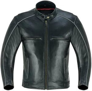 Chaqueta de cuero genuino ligera delgada de motorista negro para hombre chaqueta de cuero personalizada negra genuina para motociclistas de alta calidad - Product Image 3