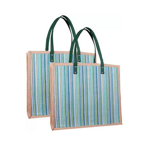 Sac de jute blanc écologique avec poignées en cuir véritable poignée de ruban artisanale spacieuse et polyvalente à vendre - Product Image 1