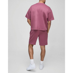 Ensembles t-shirt et short 2 pièces sur mesure de haute qualité survêtement d'été pour hommes motif solide grande taille High Street Style - Product Image 5