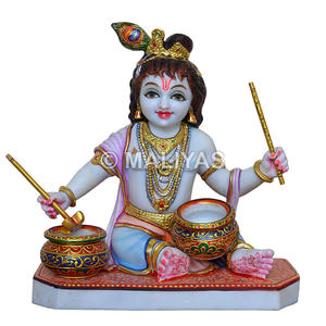 Estatua de Mármol de Makhan Chor Krishna, Ídolo de Bal Krishna Hecho a Mano para el Templo del Hogar - Product Image 1