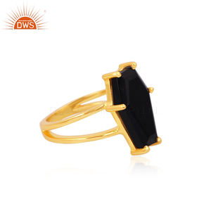 Best Selling Sterling Silver 18K Gold Plated Natural <b>Black</b> <b>Onyx</b> Gemstone <b>Ring</b> Micron Fine Jewelry Manufacturer - Product Image 3