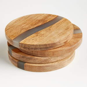 Set Of 4 Modern Round <b>Drink</b> <b>Coasters</b> Wholesale Handmade Acacia Wood And Grey Epoxy Resin <b>Coasters</b> For Home And Bar Decor - Product Image 1