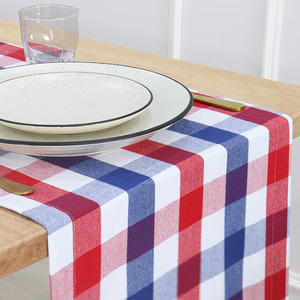 Chemin de Table à carreaux 100% coton ferme moderne classique 14x108 pouces rouge bleu blanc Kowshi Textiles réutilisables - Product Image 4