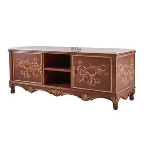 Mueble de TV clásico de madera de lujo con superficie de mármol y detalles dorados - Product Image 3