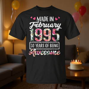 T-shirt floreale per il 30° compleanno, realizzata a febbraio del 1995, per chi ha 30 anni - Product Image 3