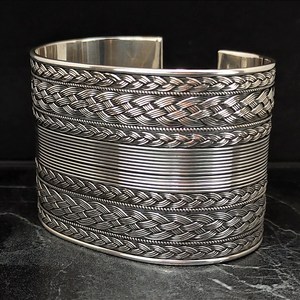 Handmade 925 Sterling <b>Silver</b> Indian Weave Patterned <b>Cuff</b> <b>Bracelet</b> Fashionable Fashion Accessory - Product Image 3