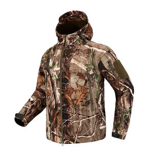 Veste de chasse thermique à fermeture éclair intégrale pour homme, en tissu épais et isolé, camouflage woodland, motif réaliste de feuilles d'arbre et d'écorce de chêne - Product Image 5
