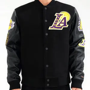 Jaket nama tim kustom | Jaket letterman pesanan khusus | Jaket ritsleting penuh Logo universitas Pro putih Laker