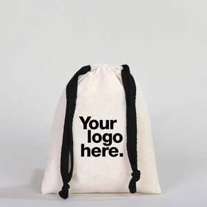 Impresionamos el Logotipo de su Marca en una Bolsa con Cordón Negro, Cierre de Cordón, 6 Ancho x 8 Alto Pulgadas, Bolsa de Algodón Personalizable, Bolsa Premium - Product Image 1